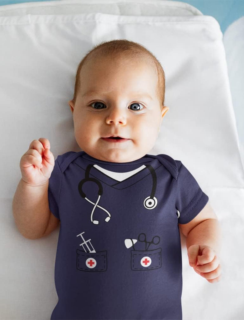 Baby Doctor or Nurse Bodysuit with Stethoscope - Infant Scrubs Halloween Themed Outfit for Girls and Boys