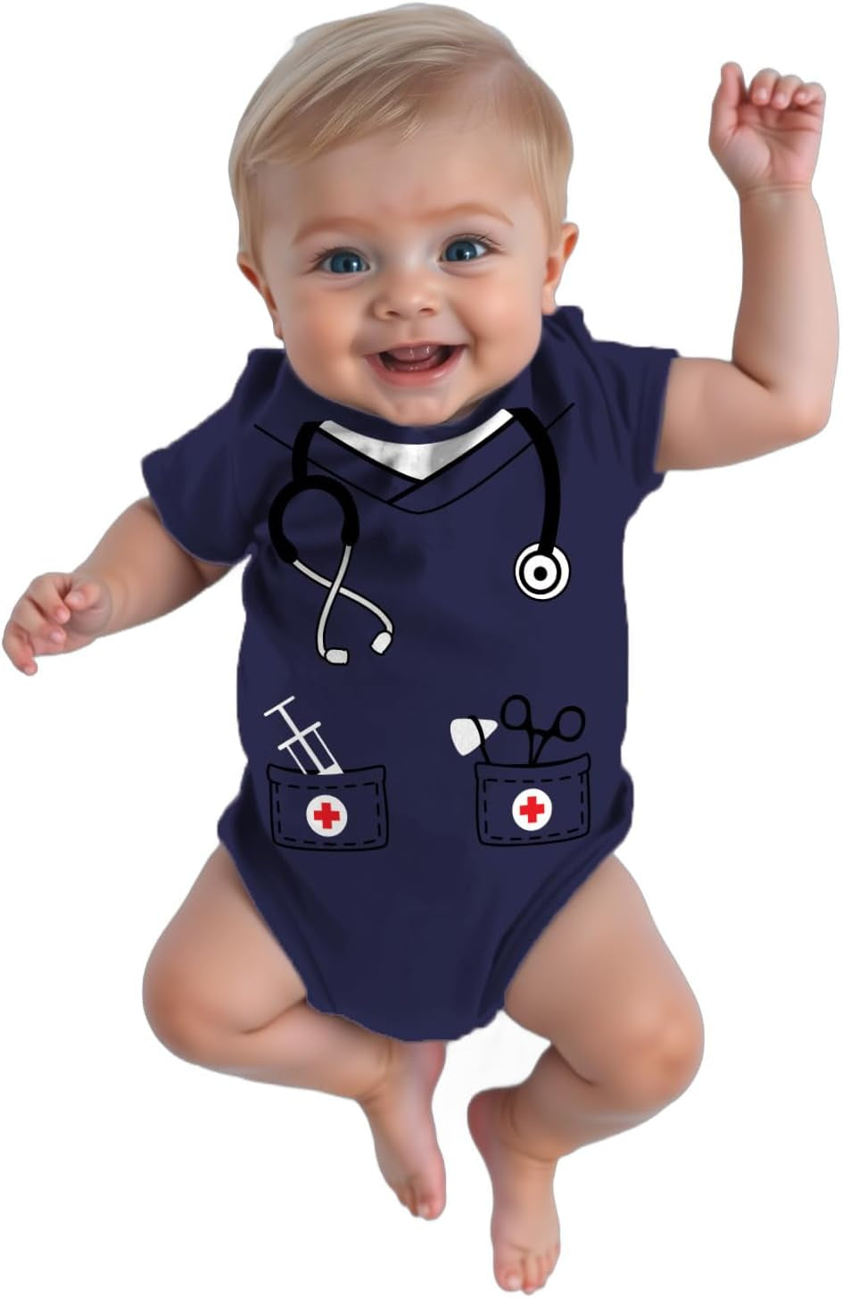 Baby Doctor or Nurse Bodysuit with Stethoscope - Infant Scrubs Halloween Themed Outfit for Girls and Boys