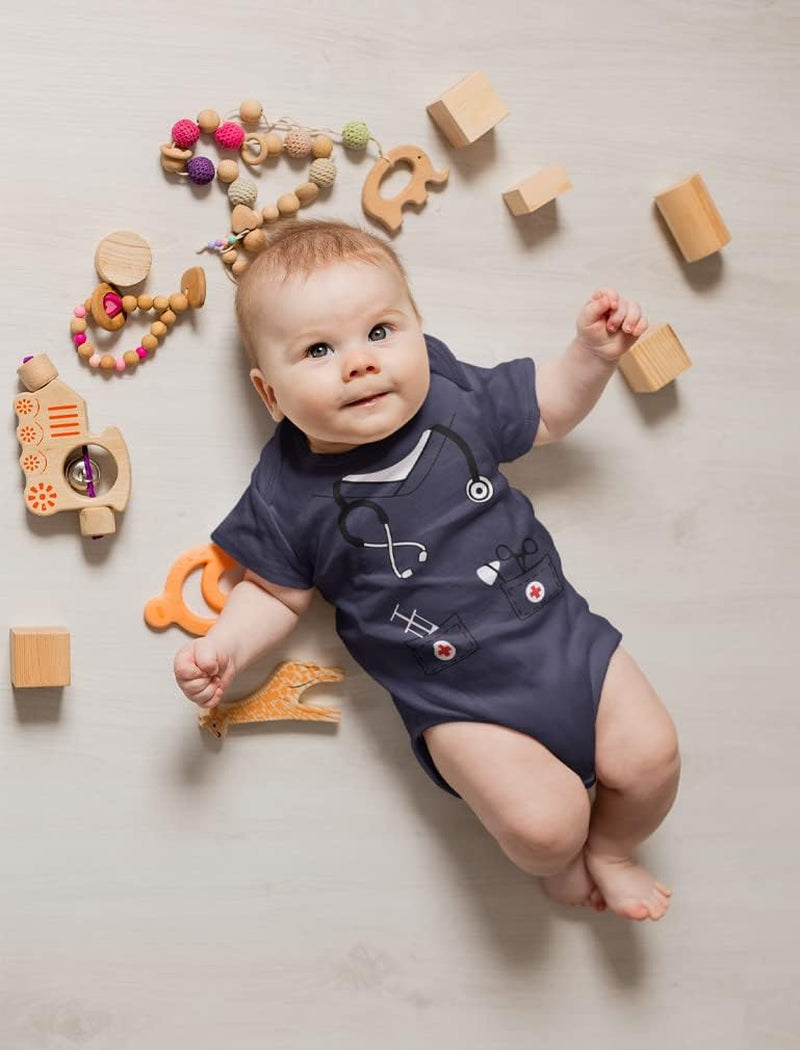 Baby Doctor or Nurse Bodysuit with Stethoscope - Infant Scrubs Halloween Themed Outfit for Girls and Boys